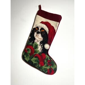 King Charles Cavalier Spaniel Dog Holiday Christmas Needlepoint Stocking No Name